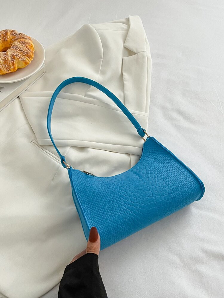 Snakeskin Embossed Baguette Bag | SHEIN
