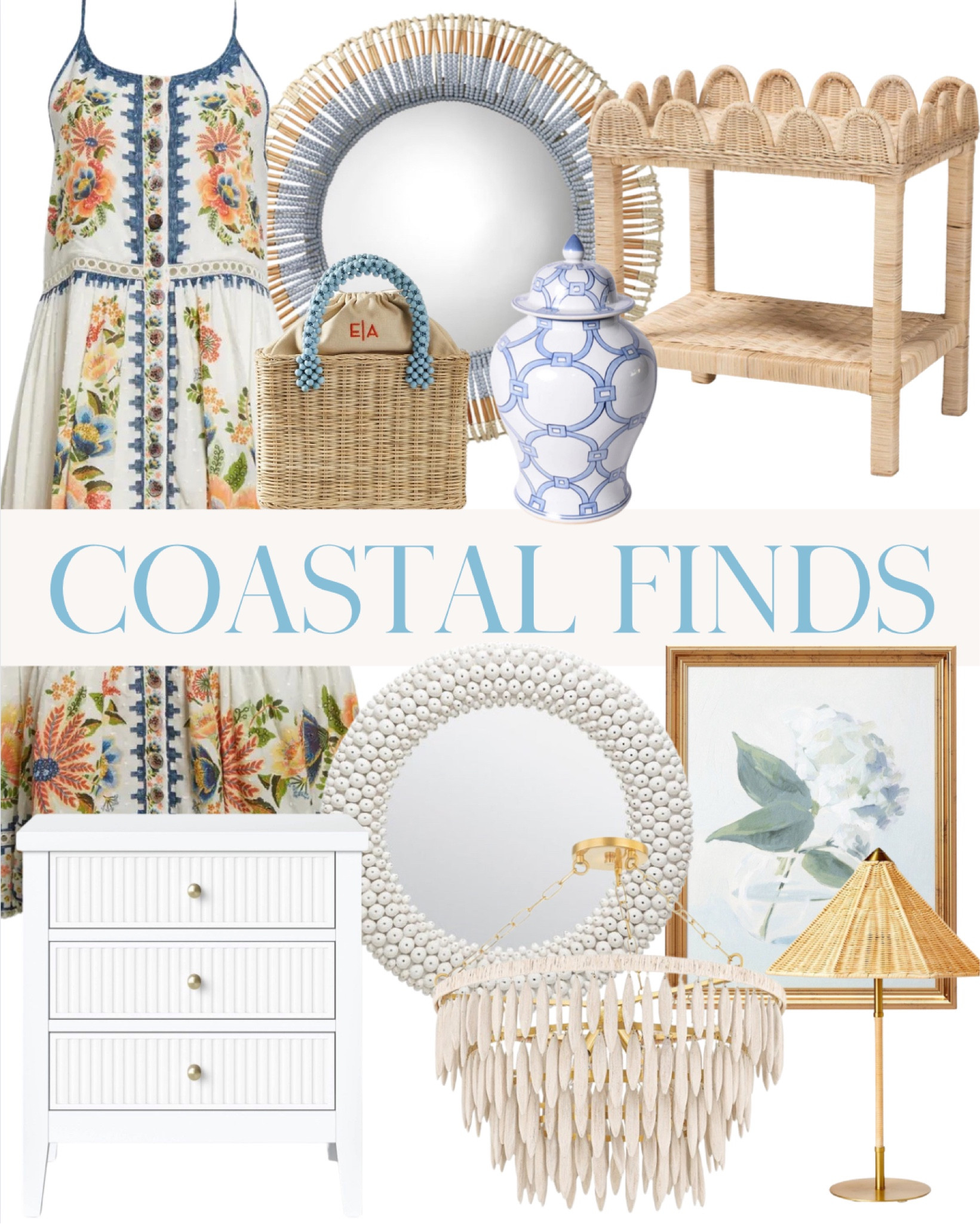 Coastal home decor, coastal decor, scalloped rattan table, summer dress, beaded mirror, white mirror, round mirror, rattan lamp, white nightstand, ginger jar, temple jar, beaded chandelier



#LTKsalealert #LTKhome #LTKfindsunder100