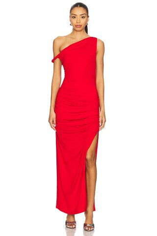 Line & Dot Erina Asymmetrical Maxi Dress in Red from Revolve.com | Revolve Clothing (Global)