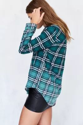 BDG Polly Green Flannel Button-Down Shirt - Womens S | Urban Outfitters EU