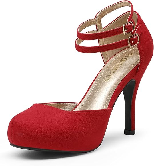 DREAM PAIRS Office-02 Women's Classy Mary Jane Double Ankle Strap Almond Toe High Heel Pumps | Amazon (US)
