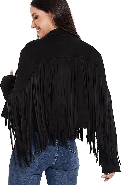 Fahsyee Women's Fringe Leather Jackets - Suede Faux Motocycle Biker Cropped Coat Vegan Blazer Ple... | Amazon (US)