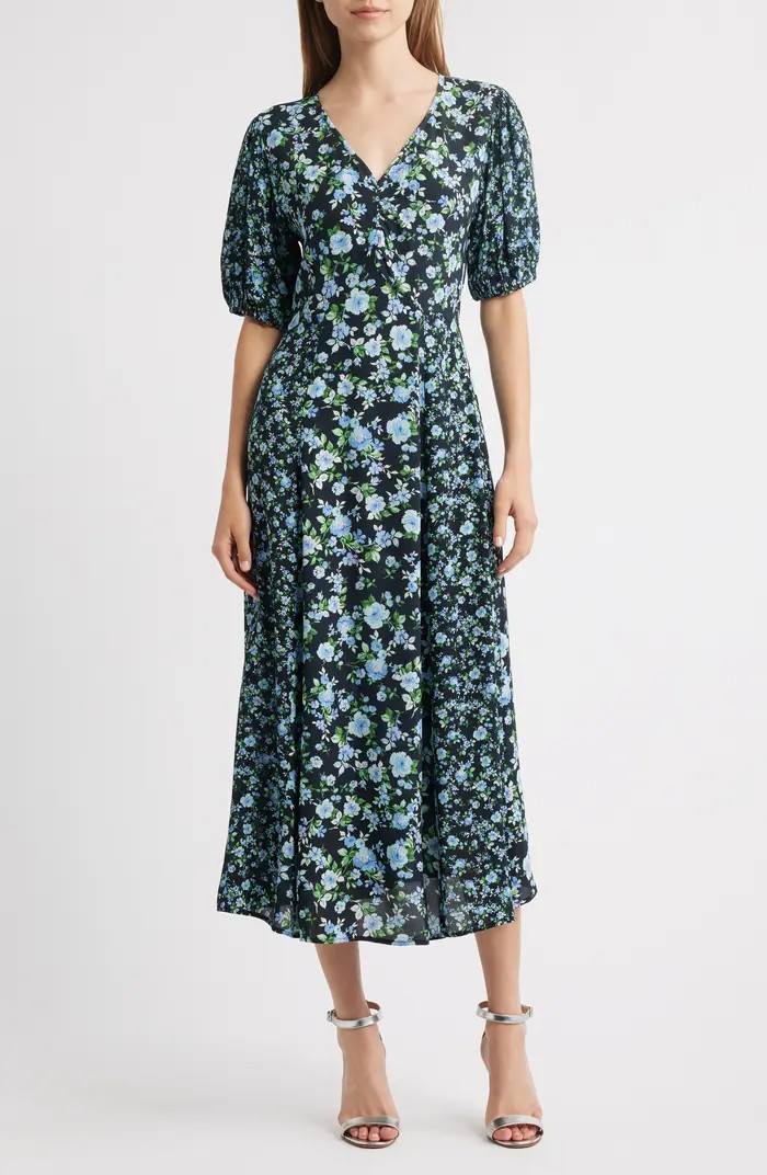 Lipsy Floral Print Puff Sleeve Midi Dress | Nordstrom | Nordstrom