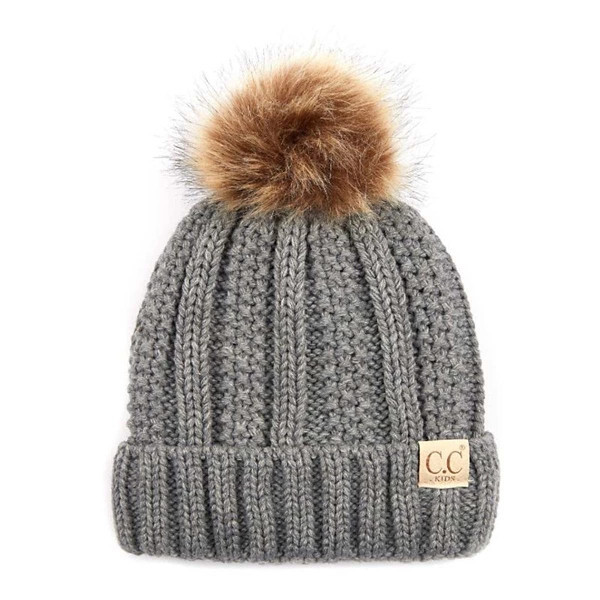 Kids' C.C Fleece Lined Pom Beanie One Size Light Grey | Scheels