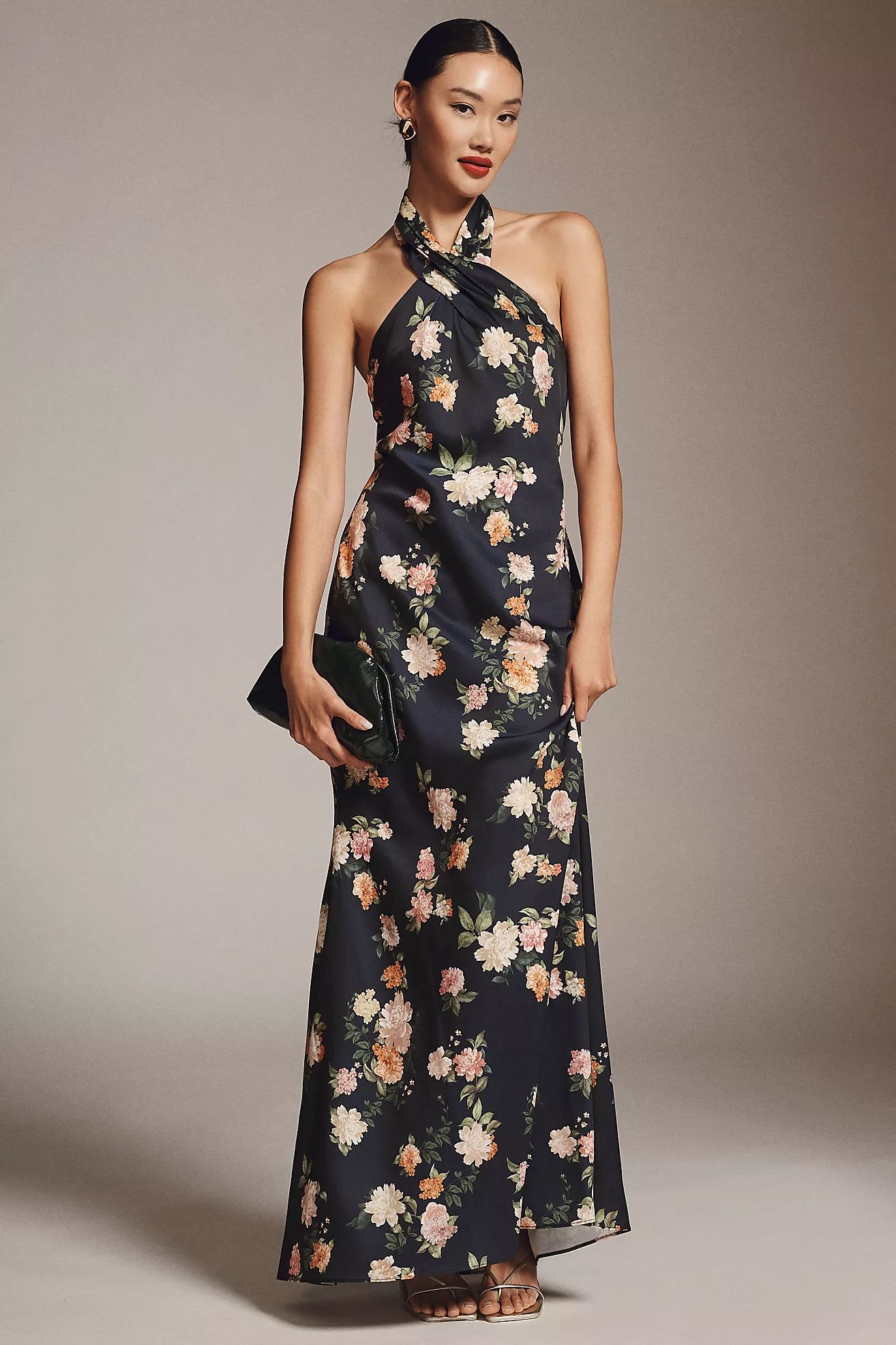 BHLDN Ruby Twist Halter Satin Gown | Anthropologie (US)