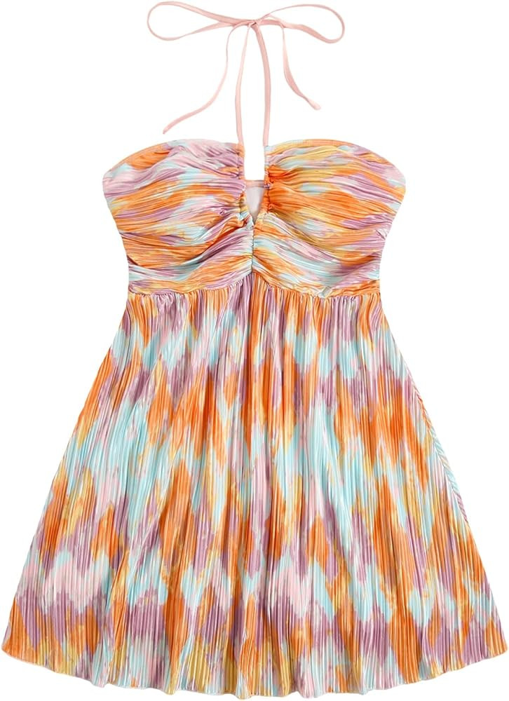 SOLY HUX Women's Tie Dye Cami Dress Halter Backless Sleeveless A Line Short Summer Dresses Sundre... | Amazon (US)