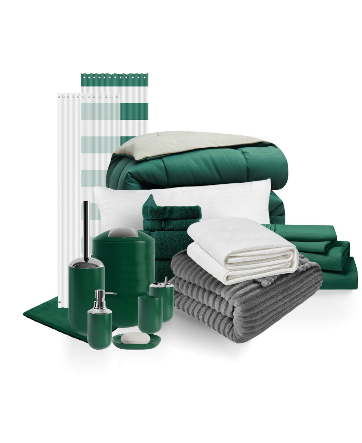 23 Piece Complete College Dorm Room Essentials Bedding & Bath Bundle - Twin Xl - Hunter And Sage - Hunter green/sage | Macy's