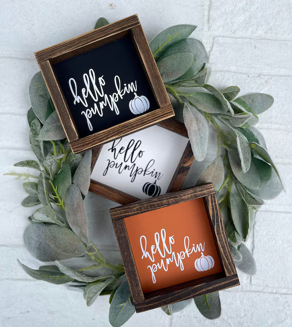 Hello Pumpkin Farmhouse Fall Decor - Modern Pumpkin Sign - October Decor- Orange, Black, or White | Etsy (US)