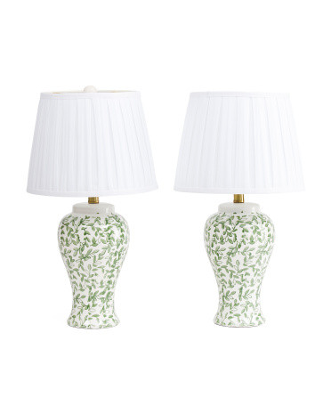 2Pk 22In Pattern Ceramic Table Lamps With Pleated Shades | TJ Maxx