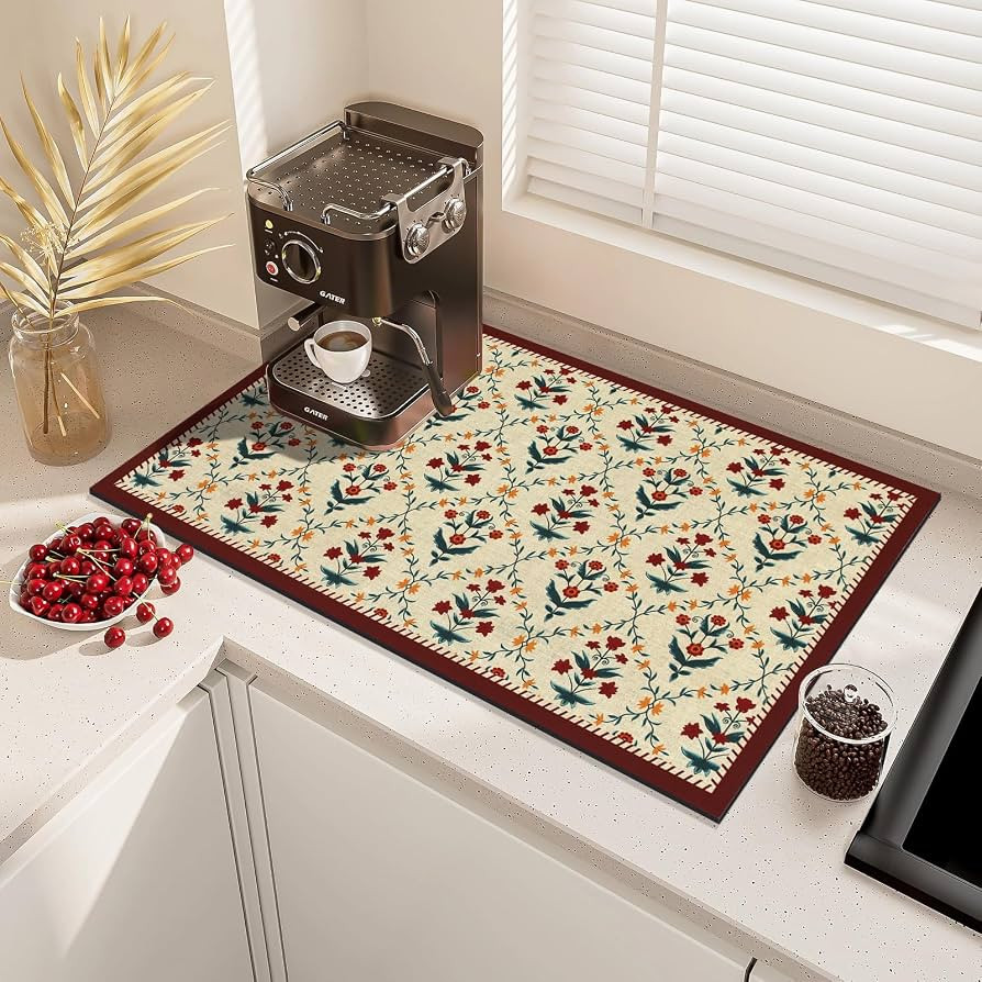 Coffee Mat Dish Drying Mat Hide Stain High Absorbent Bar Mat for Countertops Easy Clean,Fit Under... | Amazon (US)