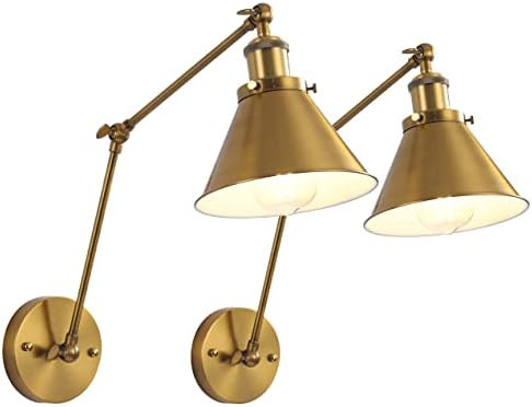 Gold Swing Arm Wall Sconce, Adjustable Hardwired Wall Lamp Set of 2- OVANUS | Amazon (US)