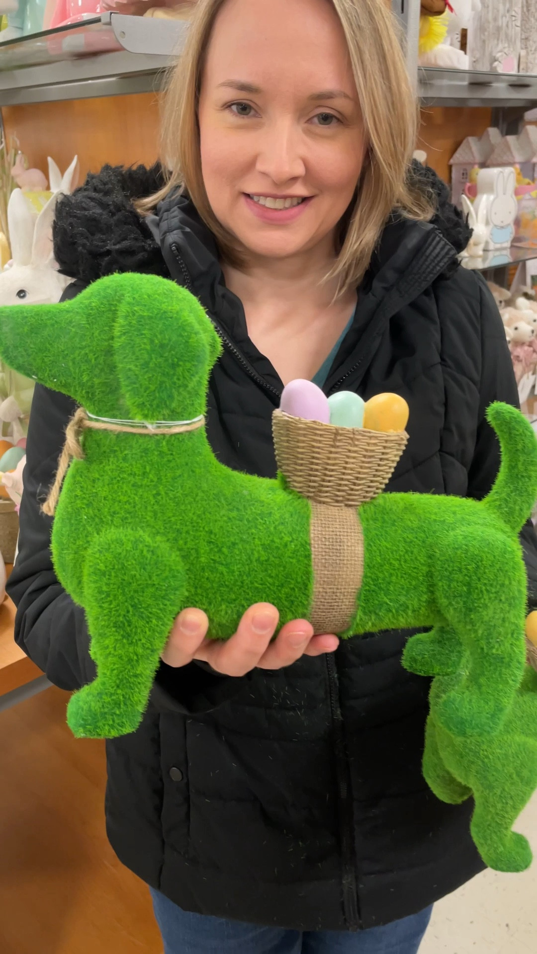 Cute dachshund Easter decoration.  Mossy dachsund with Easter basket on back from tjMaxx. #doxiefinds #dachshundmom

#LTKPets #LTKOver40 #LTKHome