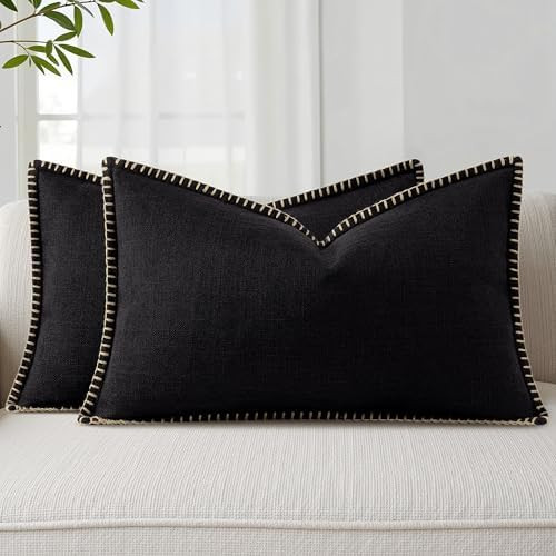 decorUhome Summer Decorative Throw Pillow Covers 12x20 Set of 2 Lumbar Faux Linen Outdoor Neutral... | Amazon (US)