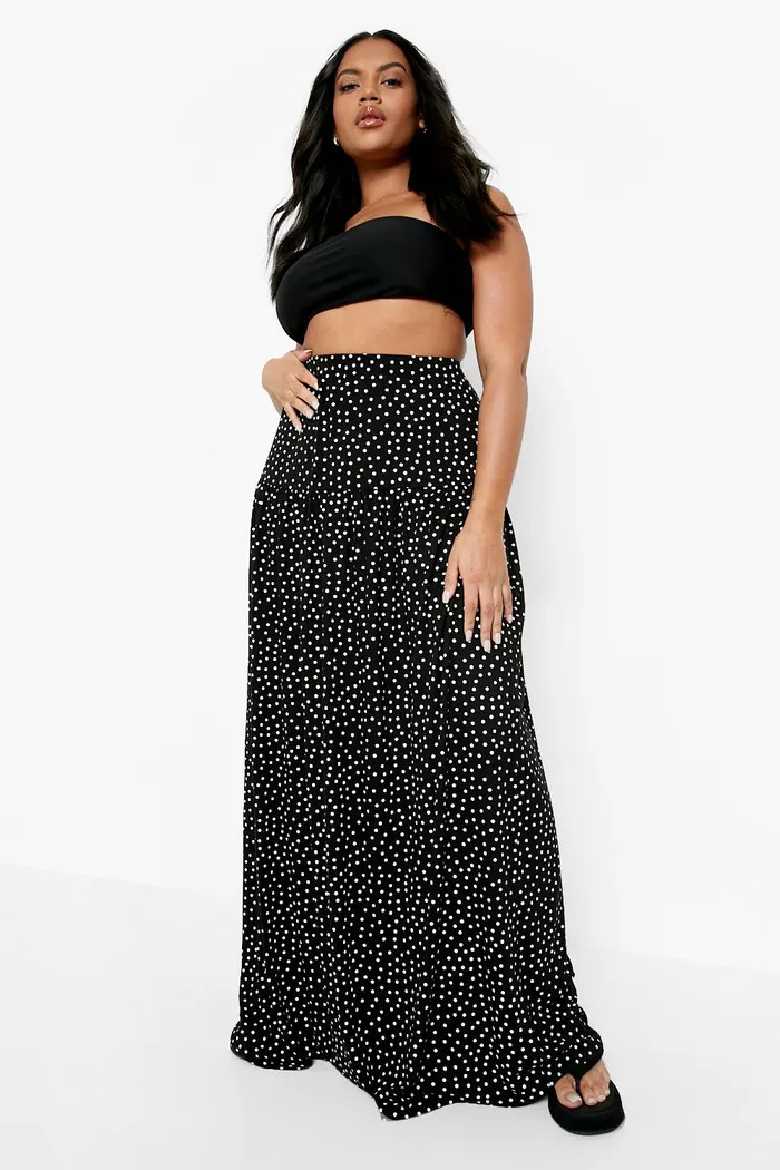 Plus Polka Dot Maxi Skirt | Boohoo.com (US & CA)