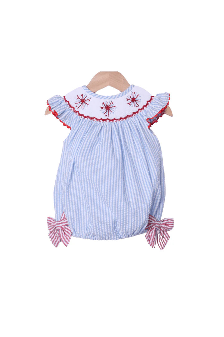 Smocked Firework Seersucker Bishop Bubble | The Smocked Flamingo