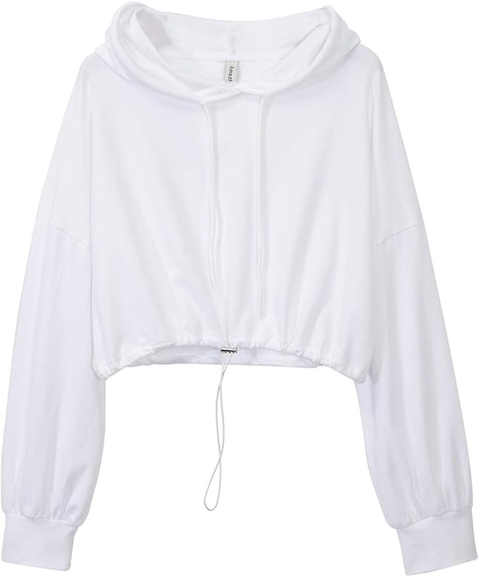 Amazhiyu Women's Cropped Hoodies Long Sleeve Drawstring Pullover Hooded Sweatshirt Casual Loose C... | Amazon (US)