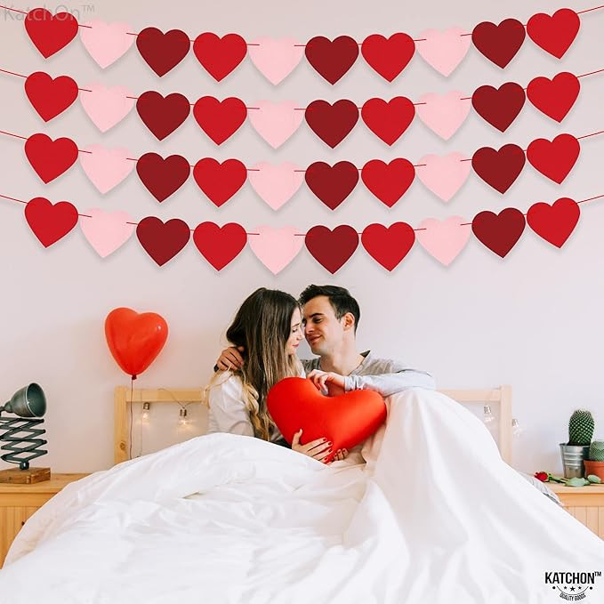 KatchOn, Felt Heart Valentines Garland - Pack of 40, No DIY | Red, Pink Valentines Day Garland fo... | Amazon (US)