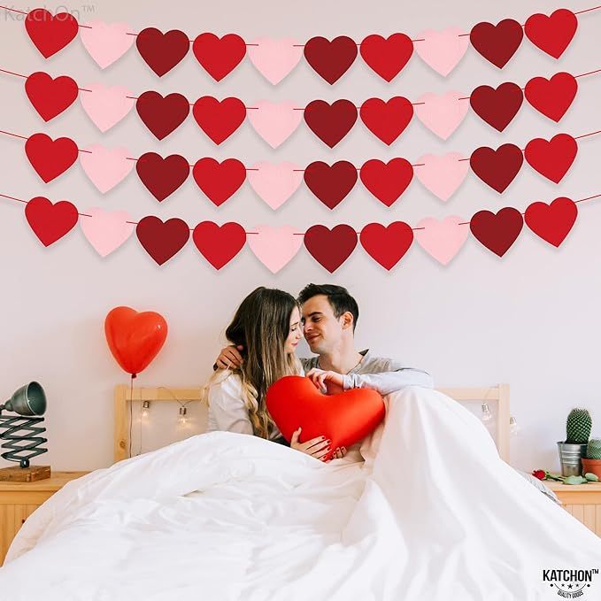 KatchOn, Felt Heart Valentines Garland - Pack of 40, No DIY | Red, Pink Valentines Day Garland fo... | Amazon (US)