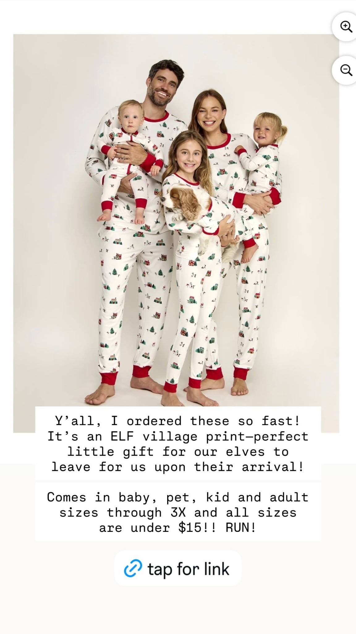 Y’all, I ordered these so fast! It’s an ELF village print—perfect little gift for our elves to leave for us upon their arrival!

Comes in baby, pet, kid and adult sizes through 3X and all sizes are under $15!! RUN!