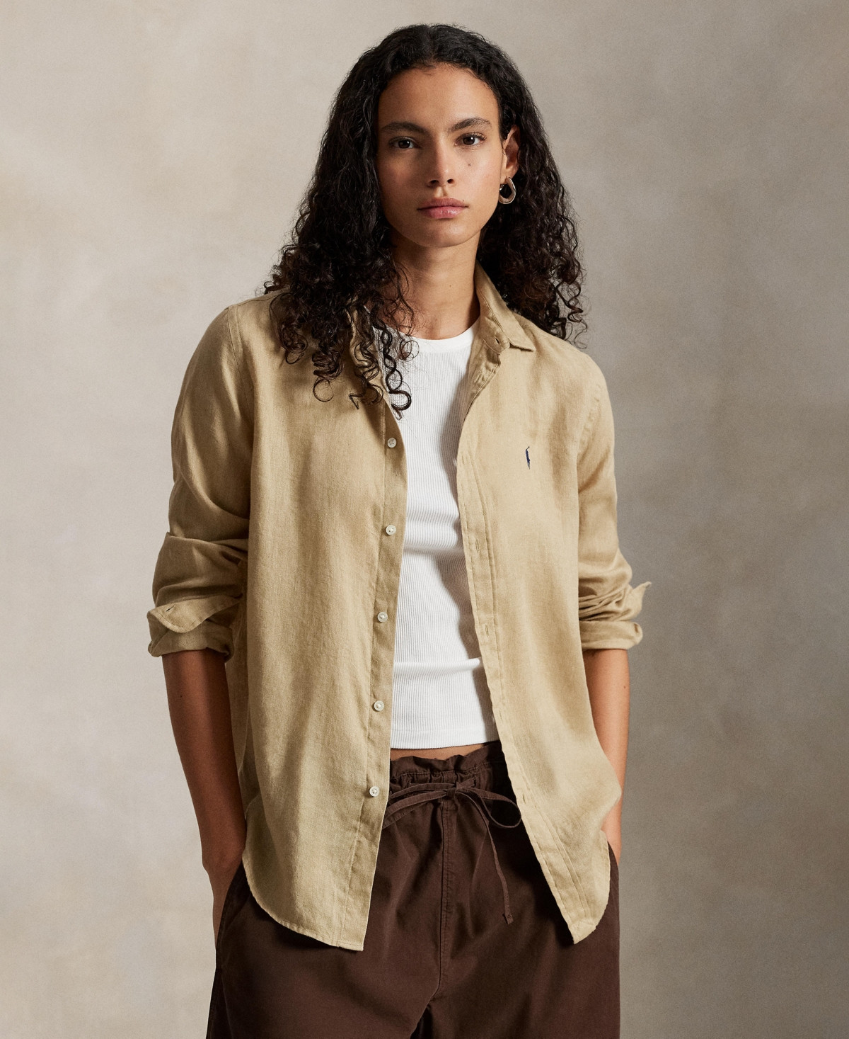 Polo Ralph Lauren Women's Classic-Fit 100% Linen Shirt - Coastal Beige | Macy's