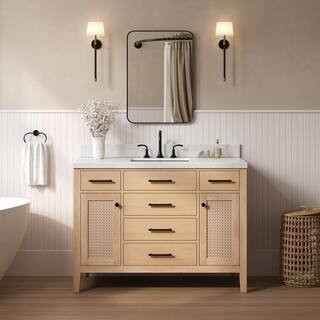 Camila 48 in. W x 22 in. D x 36 in. H Single Rectangle Sink Bath Vanity in White Oak with Carrara White Quartz Top | The Home Depot