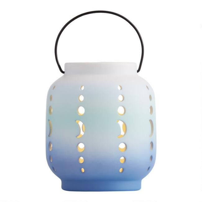 Blue Ombre Moon Ceramic Solar LED Lantern | World Market