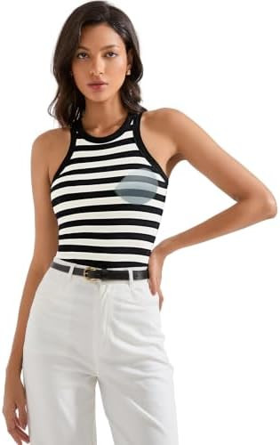 SUUKSESS Women Padded Cotton Ribbed Tank Tops High Neck Racerback Basic Tops | Amazon (US)