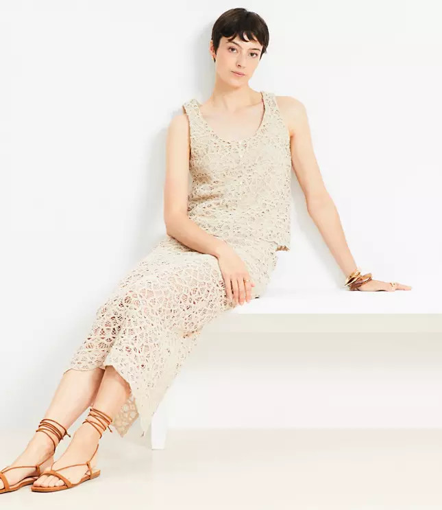 Scalloped Crochet Button Tank Top | LOFT
