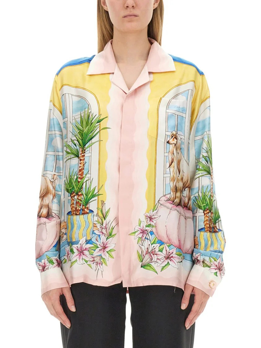 Printed Silk Shirt With Classic Collar | Shop Simon