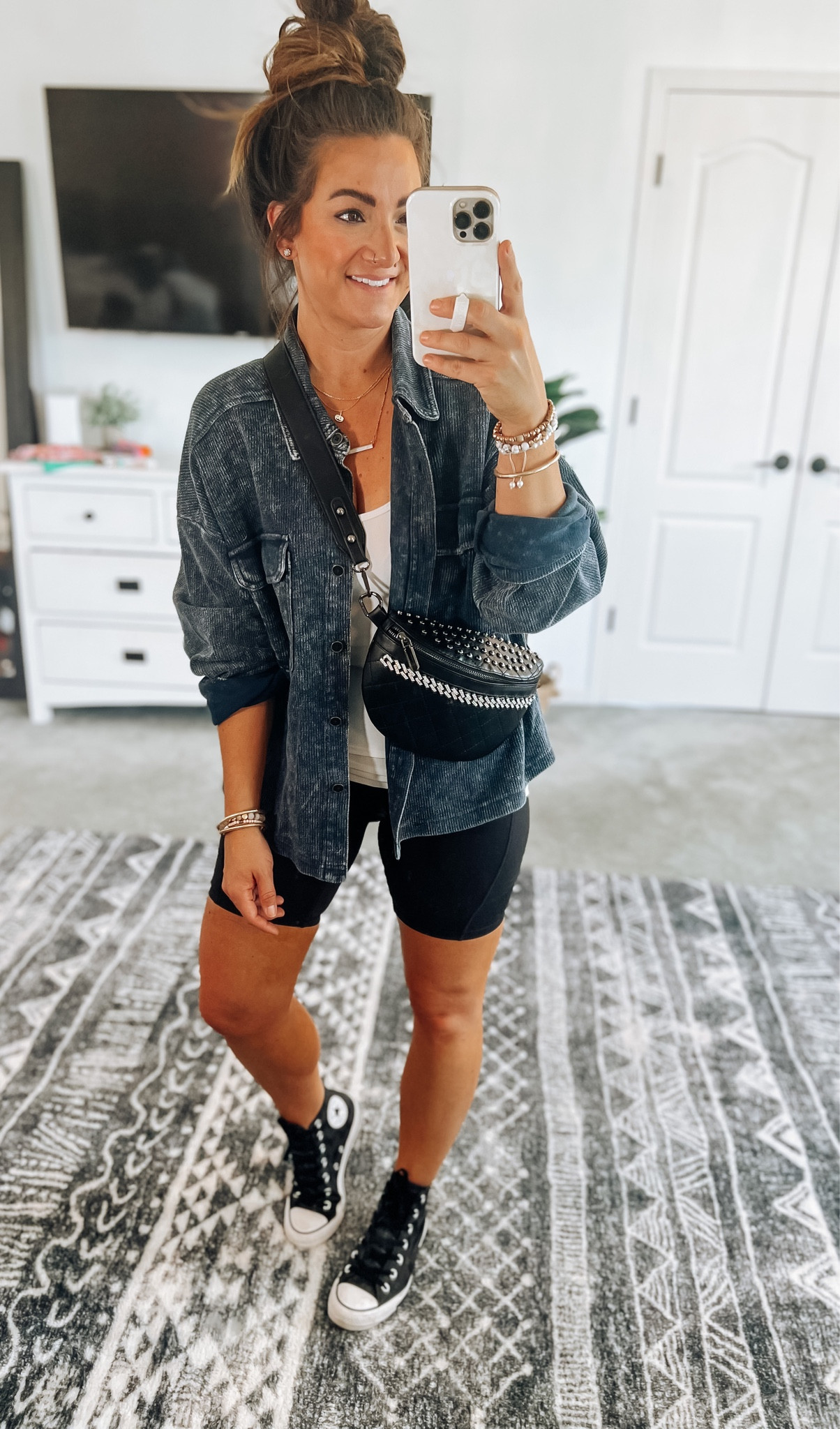 Ribbed shacket from Walmart 😍 high sell out risk! Sizes are already going! I sized up 2 to the large and like the oversized fit. I also size up 1 in the $4 tanks 👏 bike shorts are also so good! High waisted with great compression 👌 

#LTKstyletip #LTKunder50 #LTKSeasonal