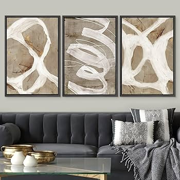 SIGNWIN Framed Canvas Print Wall Art Set White Brown Pastel Paint Strokes Shapes Abstract Illustr... | Amazon (US)