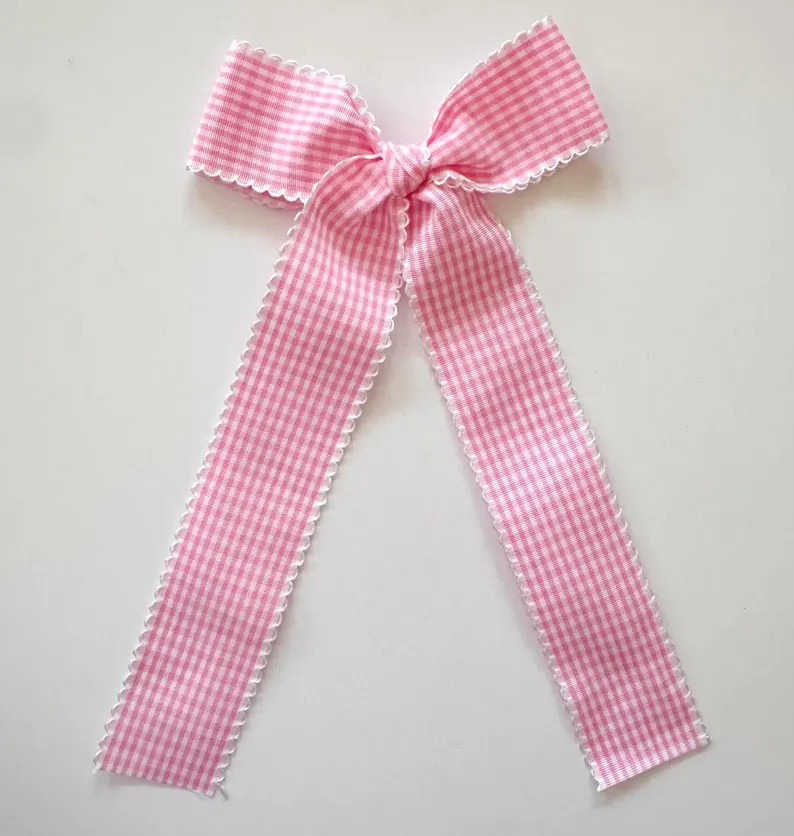 Pink Gingham Long Tail Bow - CLIP ONLY - Etsy | Etsy (Global)