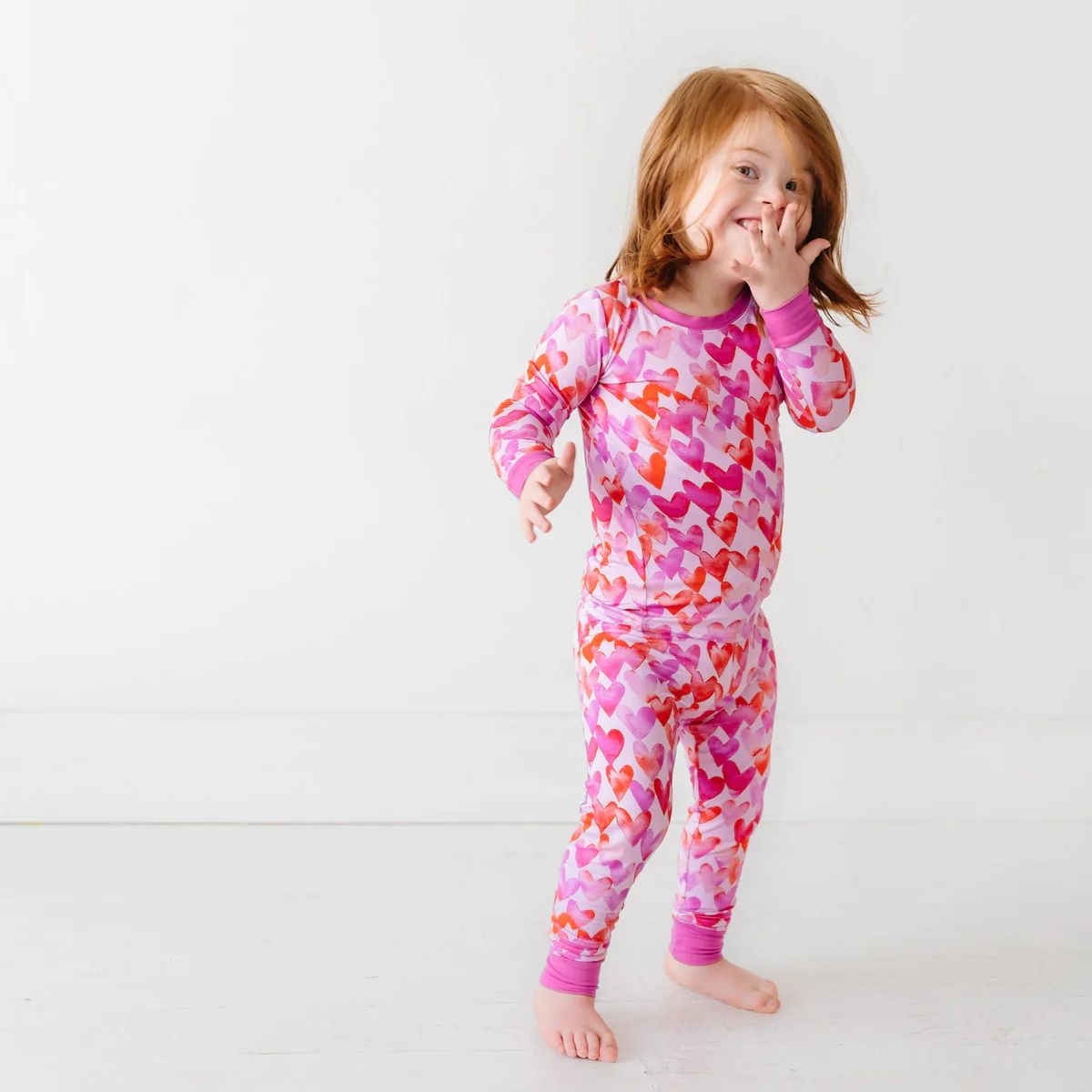Pink Watercolor Hearts Two-Piece Bamboo Viscose Pajama Set | Little Sleepies