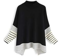 CHICWISH Women's Mustard/Black/Caramel/Olive/Grey Striped Oversize Soft Knit Cape Sweater Pullove... | Amazon (US)