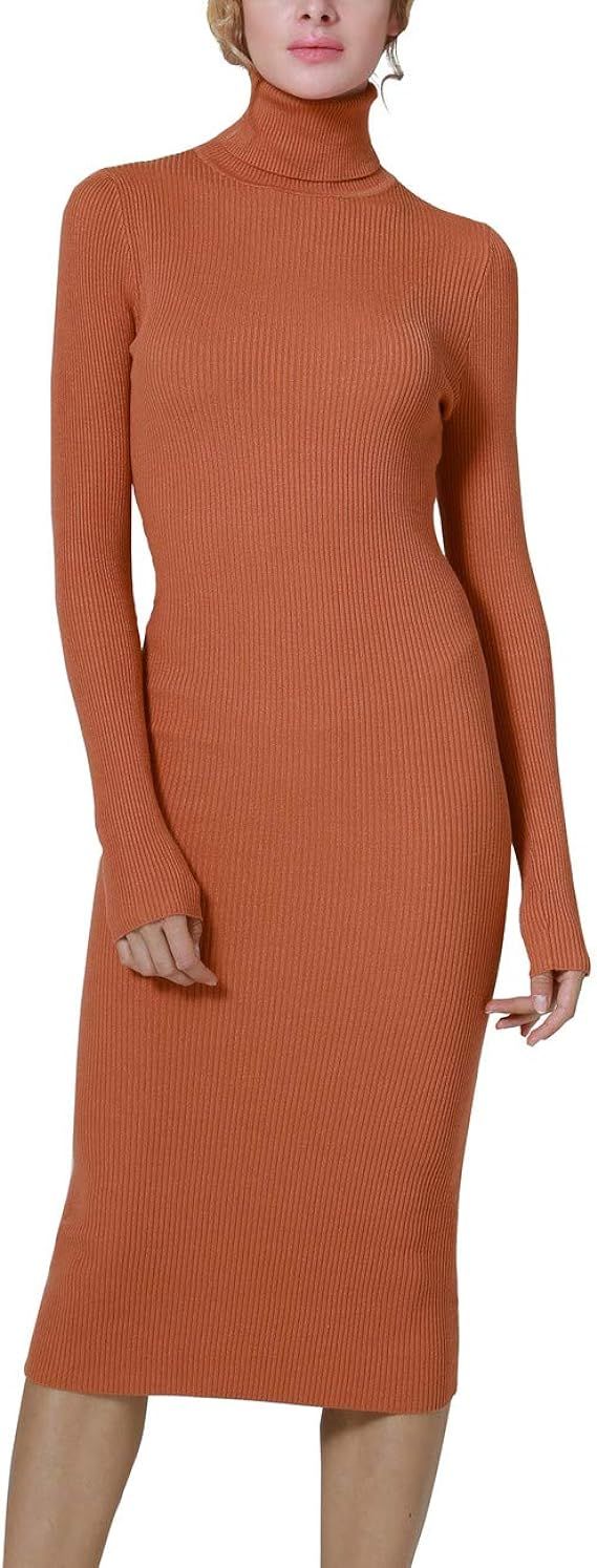 ninovino Women's Turtleneck Ribbed Knit Long Sleeve Slim Fit Sweater Dress | Amazon (US)