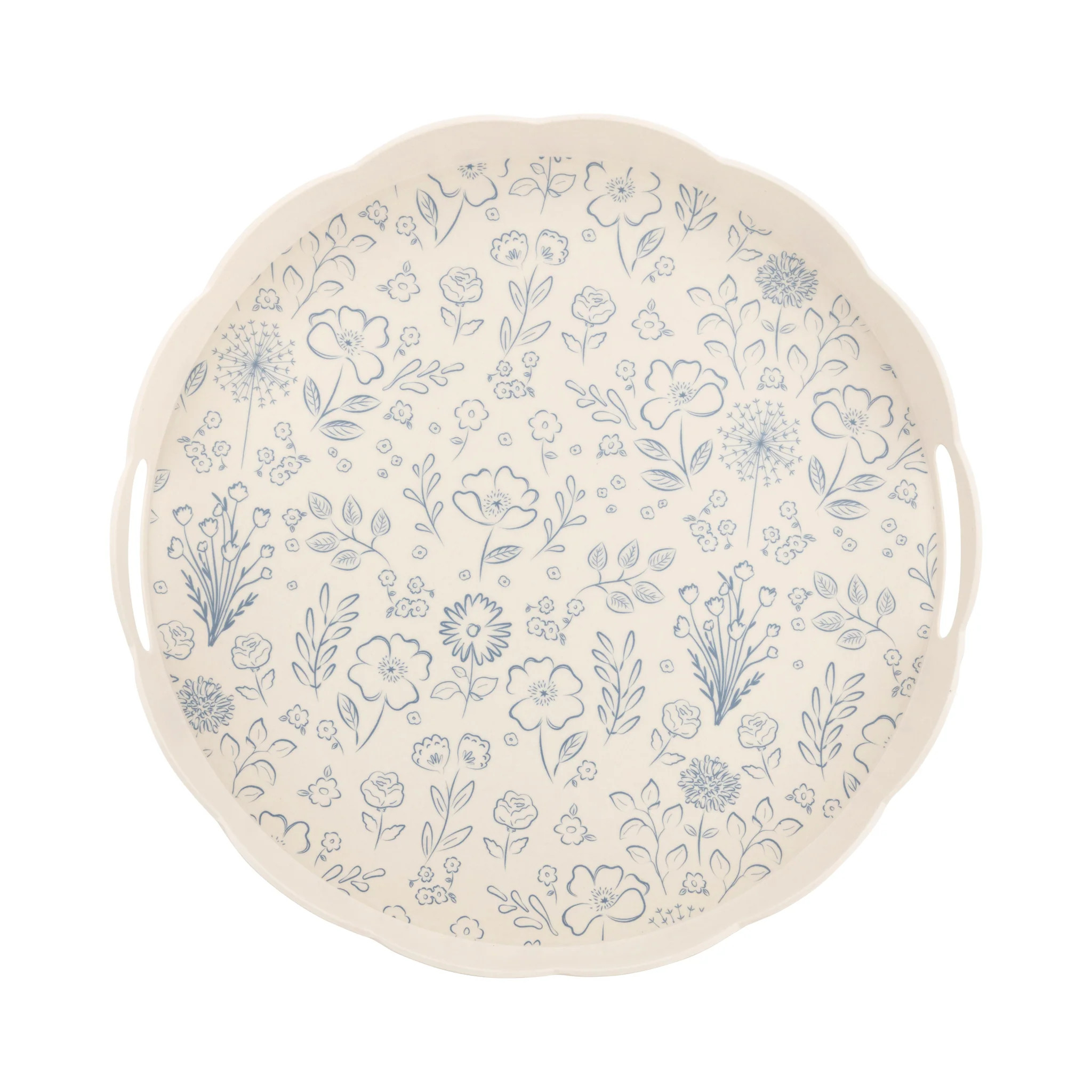 Pembroke Floral Round Scalloped Bamboo Tray | My Mind's Eye