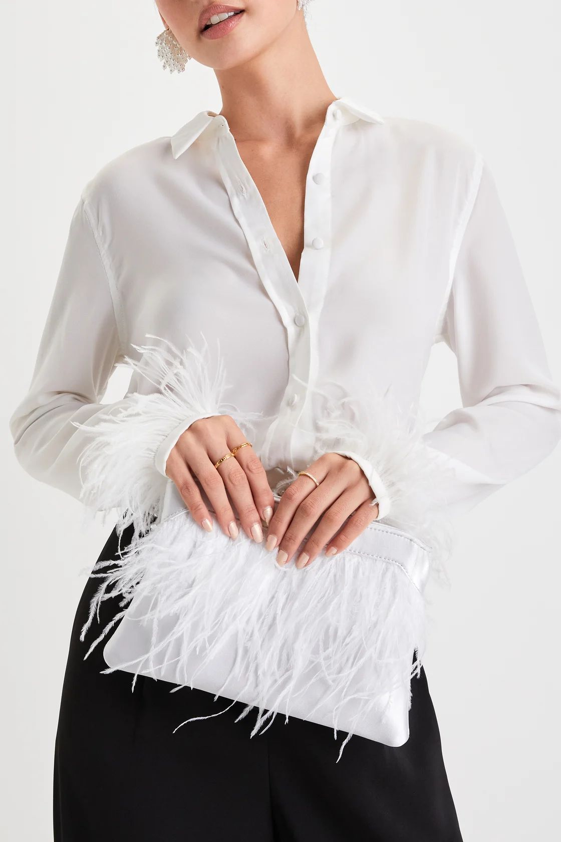 Glamourous Poise White Satin Feather Clutch | Lulus (US)