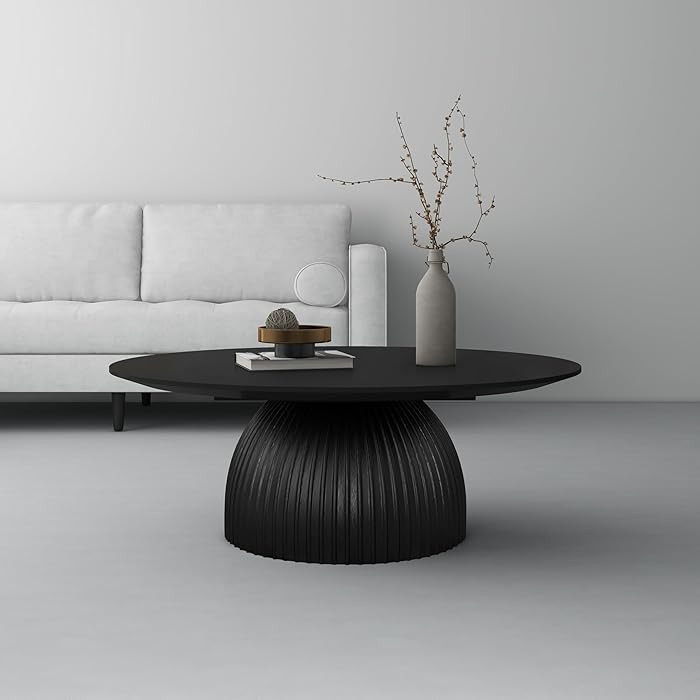 Black Round Coffee Table Modern, Contemporary Minimalist Drum Coffee Table, Circle Wooden Coffee ... | Amazon (US)