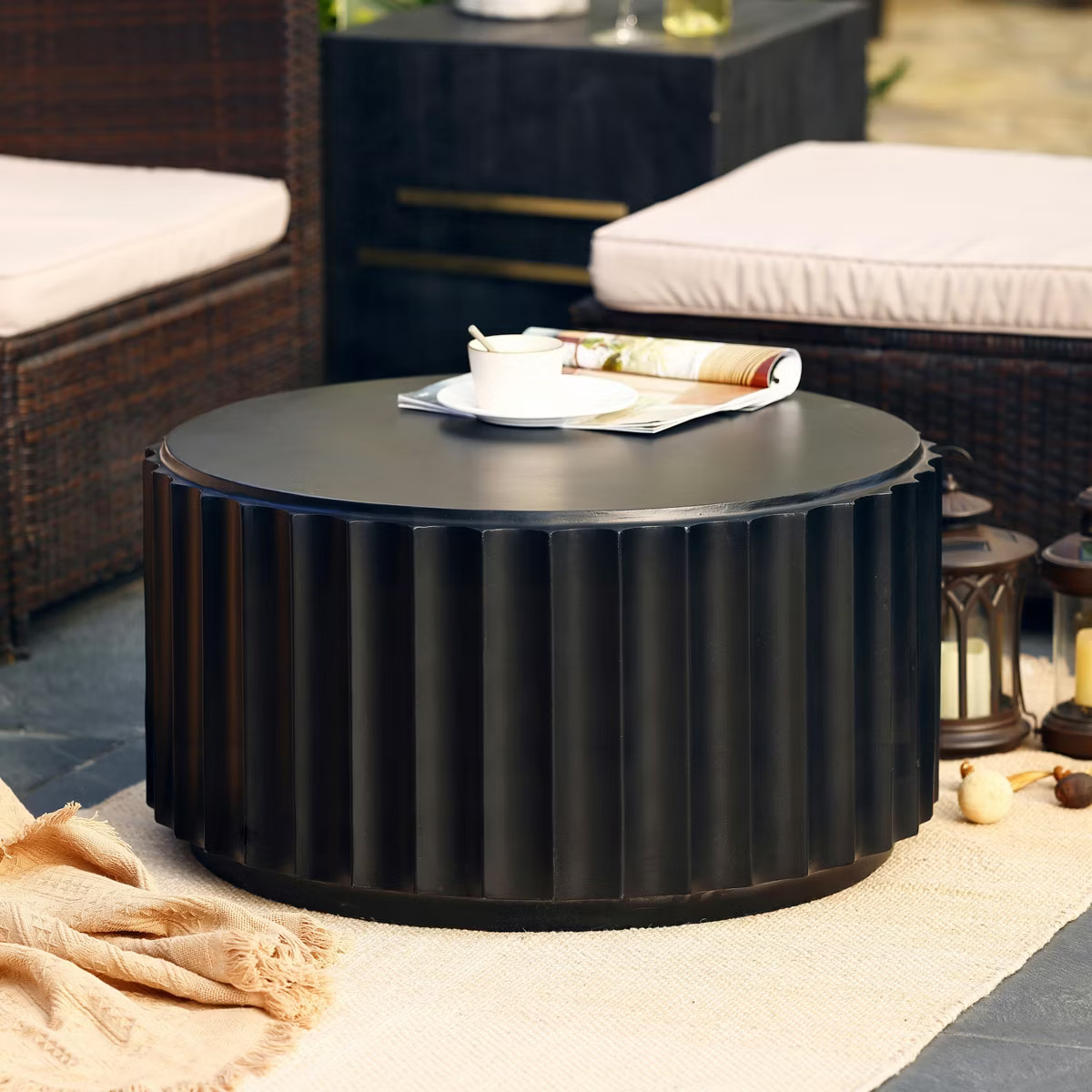 LuxenHome Black Cement Round Coffee Table | Target