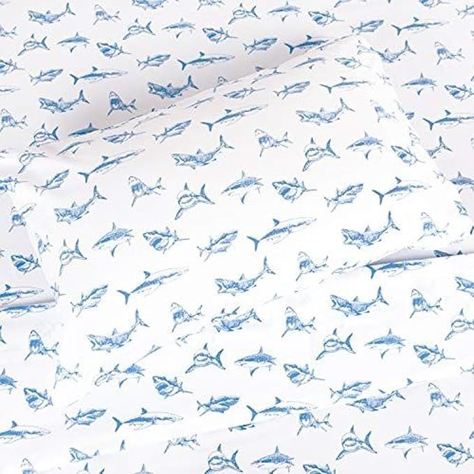 Kids Rule 4-Piece Shark Sketch Sheet Set | 1 Full Flat Sheet, 1 Full Fitted Sheet & 2 Queen Pillo... | Amazon (US)