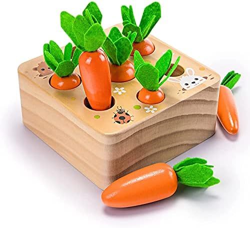Wooden Toys for 1 2 3 Years Old Boys and Girls Montessori Size Sorting & Counting Puzzle Game Carrot | Amazon (US)