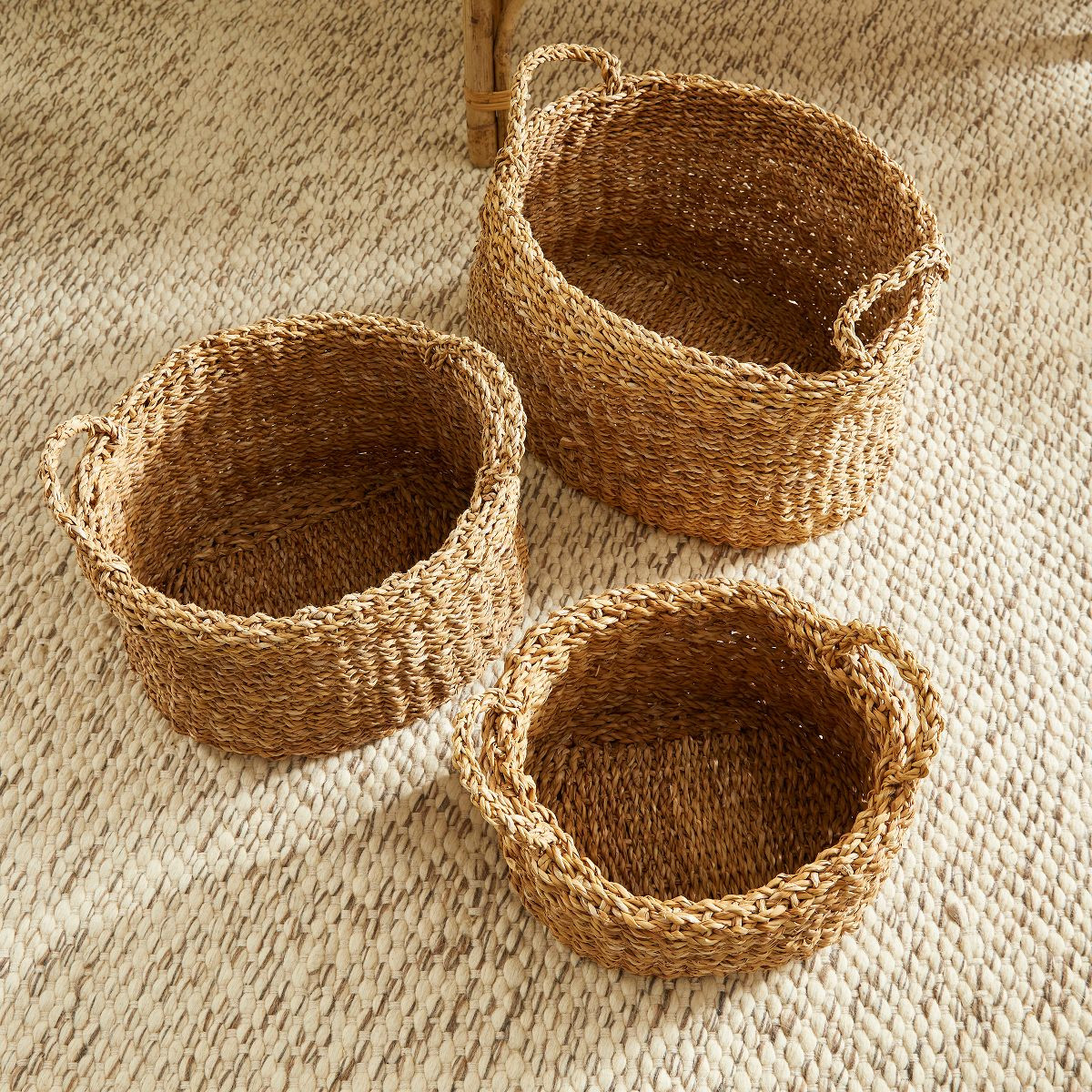 Plum & Post Seagrass Oval Baskets With Handles & Cuffs, Set Of 3 | Target
