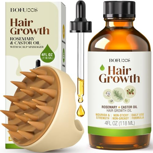 Bofuoos Organic Rosemary & Castor Hair Growth Oil + Scalp Massager Set – Premium Hair Strengthening Oil for Boosting Hair Health, Thickening, Soothing, Moisturizing and Natural Growth – 4.0 oz | Amazon (US)