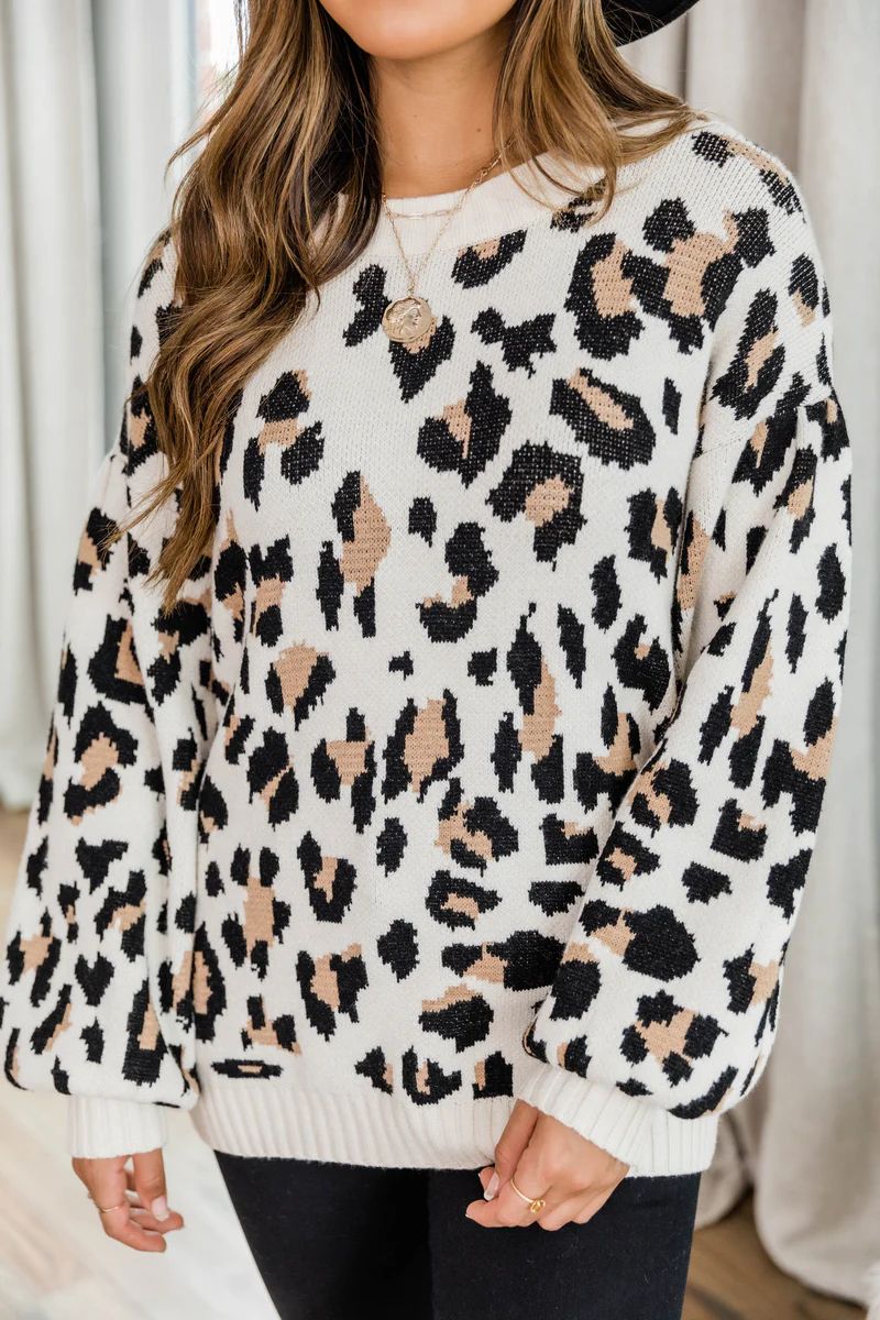 Let My Heart Run Wild Beige/Black Animal Print Sweater | The Pink Lily Boutique