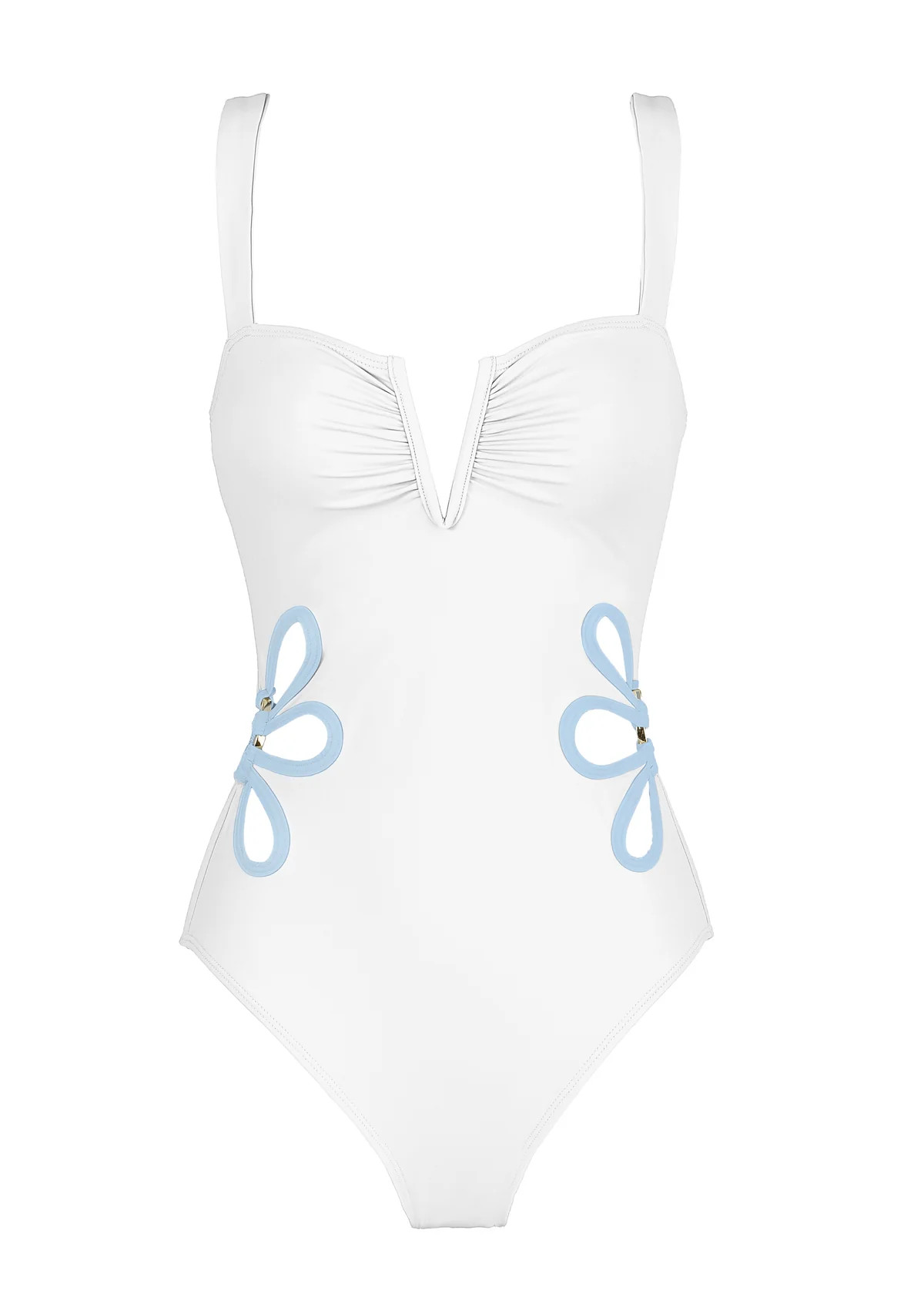 OTM Exclusive: The Flora One-Piece In White & Light Blue | Over The Moon
