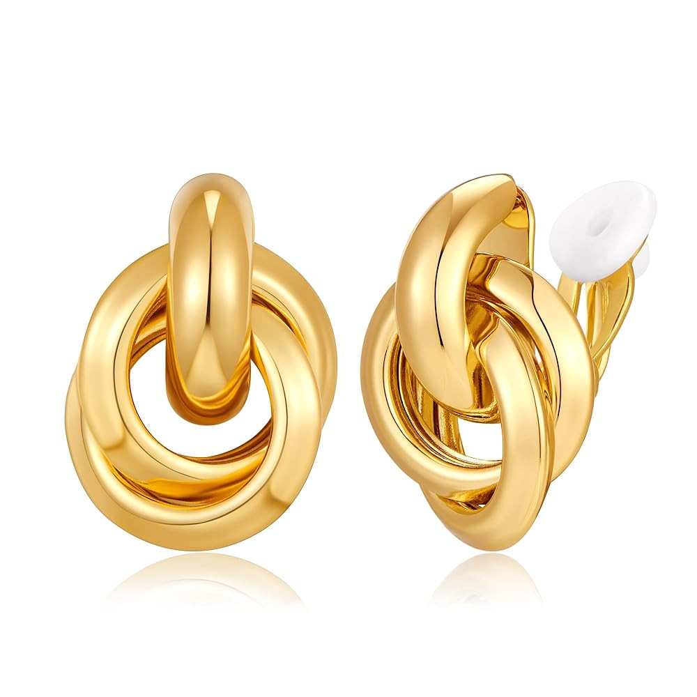 FILMOON Gold Geometric Clip On Earrings for Women 18K Chunky Gold Knot Link Clip Earrings Trendy ... | Amazon (CA)