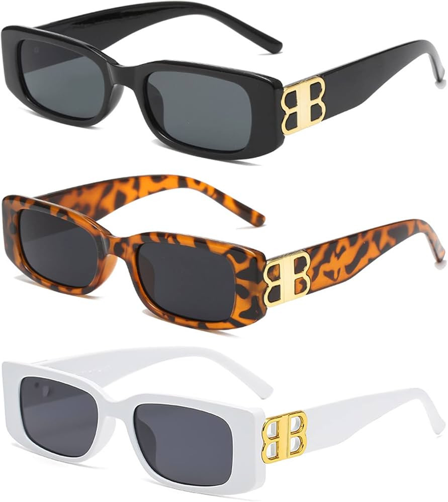 QYVEWY 3 Pairs Small Rectangle Sunglasses for Women 90s Retro Trendy Personality B Frame Y2K Sun ... | Amazon (US)