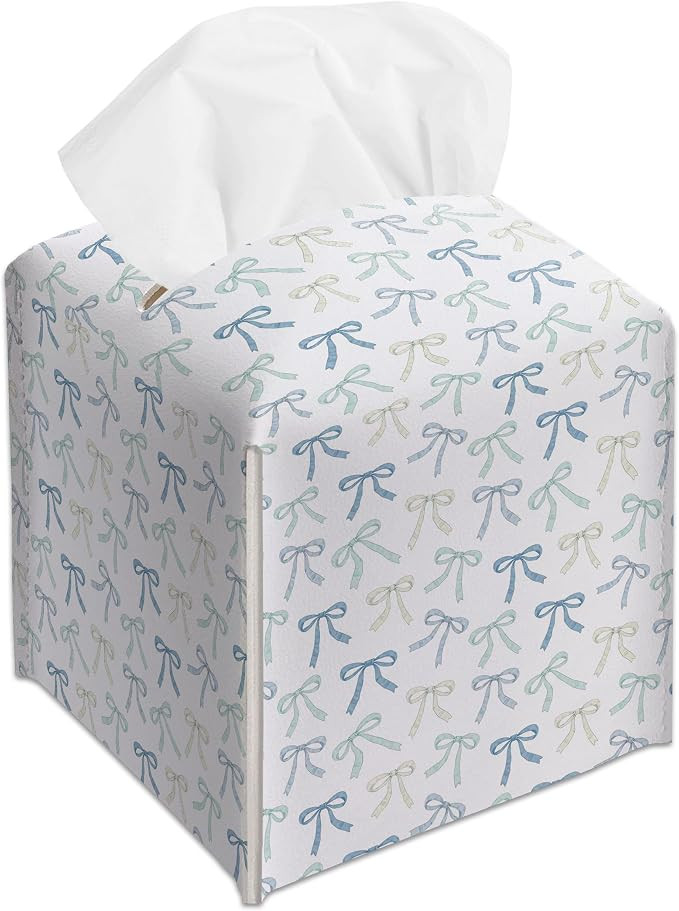 Ribbon Bow Blue Watercolor Decorative Square Leather Tissue Box Cover - Tissue Holder Gifts for B... | Amazon (US)
