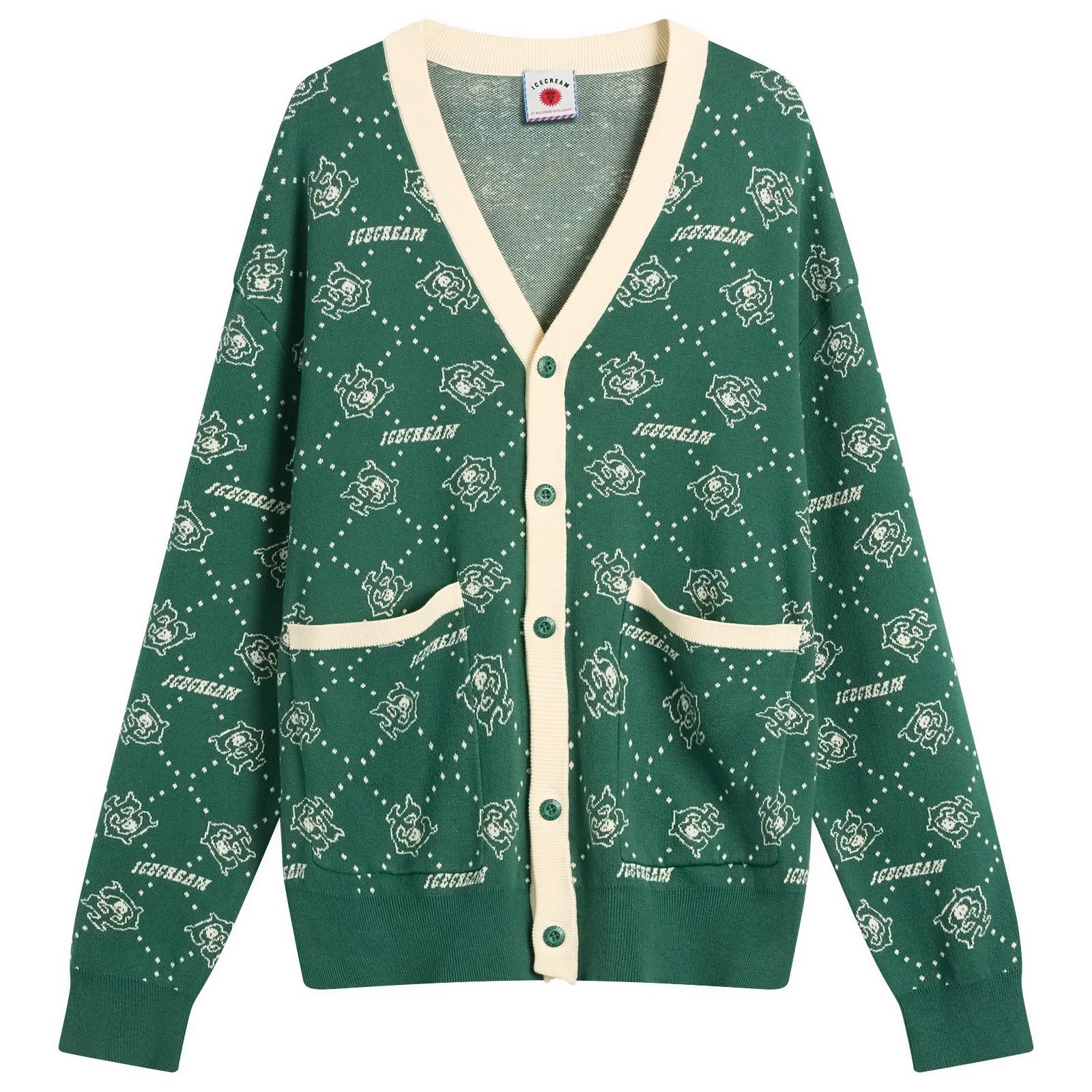 ICECREAM Men's Monogram Knit Cardigan in Green, Size Large | END. Clothing | END. Clothing