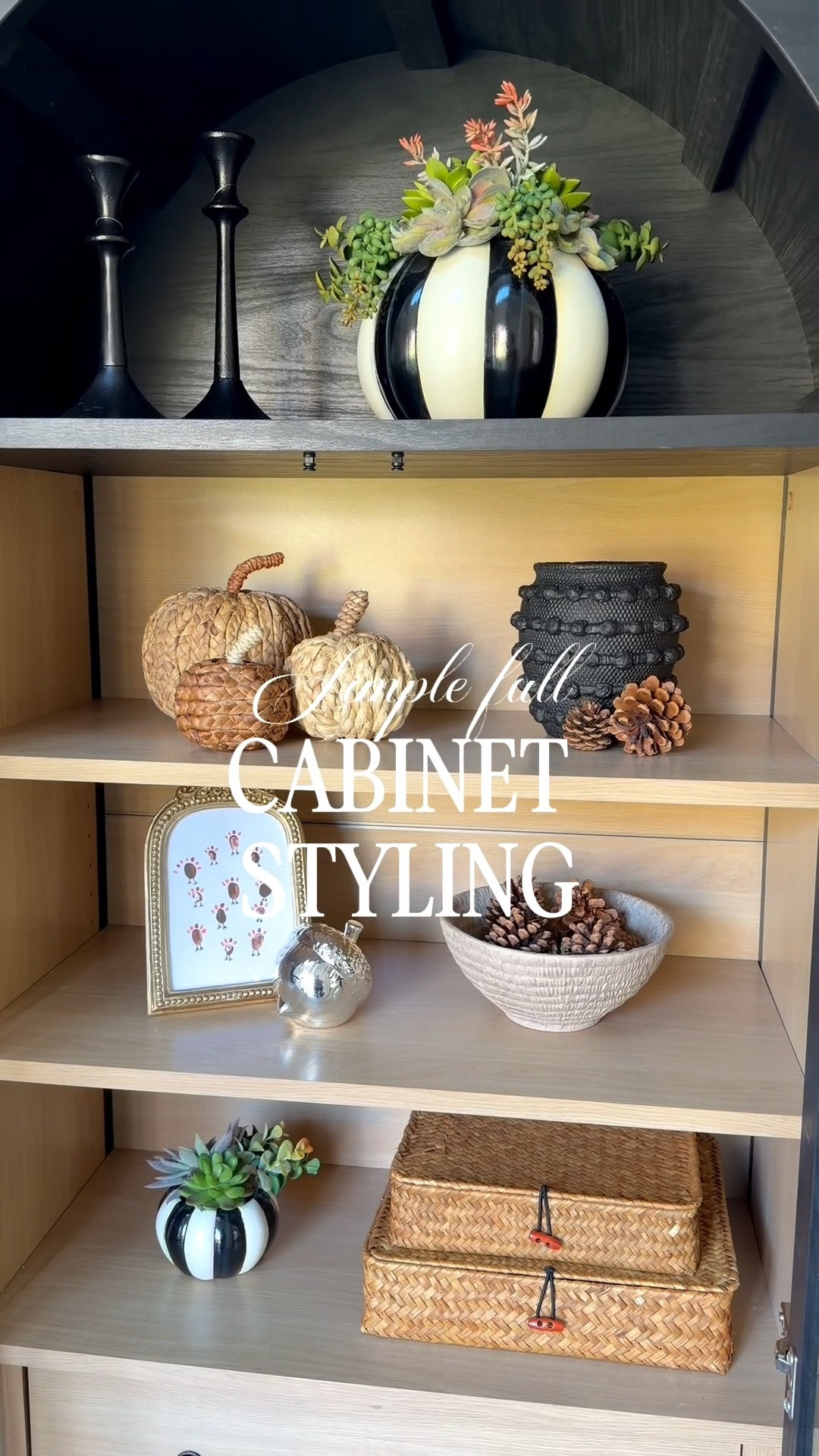 Fall styling for our front entryway cabinet! Going to keep it like this for a few weeks before I start decorating for the holidays!

Black arch cabinet, entryway decor 

#LTKHome #LTKSeasonal #LTKHoliday